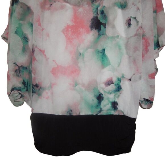 JENNIFER LOPEZ women's x-small pastel floral cold shoulder flowy shirt blouse - Picture 6 of 12